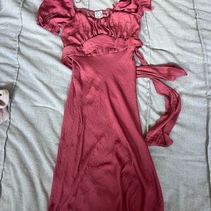 Blue Rain / Francescas Pink Maxi Dress with Puff Sleeves and Sweetheart Neckline